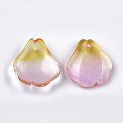 塗装ガラスペンダントスプレー  グリッターパウダー付き  花弁  ミックスカラー  16x14~14.5x3.5mm  穴：1mm&nbsp;GGLA-S040-02-M