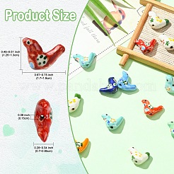 手作りプリント磁器ビーズ15個  ピジョン  ミックスカラー  12.5~13x17~19x7~8.5mm  穴：1.5mm&nbsp;PORC-YW0001-44