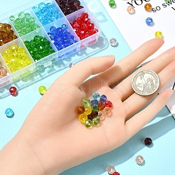 300個10色ガラスビーズ連売り  多面カット  伸縮性のあるクリスタル糸セット付きロンデル  ミックスカラー  8x6mm  穴：1mm  30個/スタイル&nbsp;EGLA-YW0003-84
