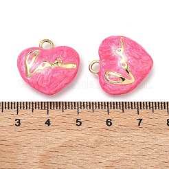 真鍮製エナメルペンダント  ハートチャーム  長持ちメッキ  ラックめっき  鉛フリー＆カドミウムフリー  18KGP本金メッキ  ピンク  21.5x21x9mm  穴：2.5mm&nbsp;KK-H259-10G-01