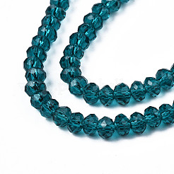 ガラスビーズ連売り  多面カット  ロンデル  ダークシアン  4x3mm  穴：0.4mm  約105~110個/連  38~39cm&nbsp;LS-EGLA-A034-T4mm-D27