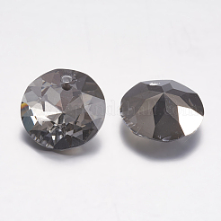 カット加工ガラスラインストーンチャーム  模造オーストリアのクリスタル  フラットラウンド  ブラックダイヤモンド  10x5mm  穴：1.2mm&nbsp;RGLA-F051-10mm-215