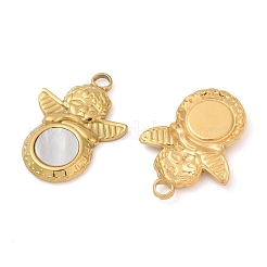 304 Stainless Steel Natural White Shell Pendants&nbsp;STAS-L288-01G-02