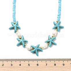 2Pcs 2 Styles Ocean Turtle Starfish Synthetic Turquoise & Natural Pearl & Glass Seed Beaded Necklaces&nbsp;NJEW-JN06130-04