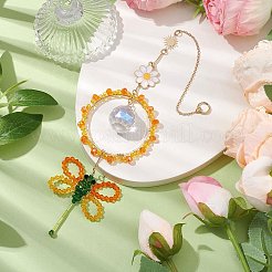 合金エナメルフラワー＆ガラスビーズリングペンダント装飾  家の装飾用のトンボのタッセル  オレンジ  311mm&nbsp;HJEW-TA00256