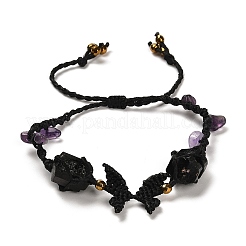 Natural Amethyst & Aphrizite & Synthetic Hematite Nuggets Braided Bead Bracelet&nbsp;BJEW-B073-01A