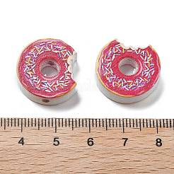 プリントウッドビーズ  ドーナツ  サクランボ色  19.5x18x6mm  穴：2.5mm&nbsp;WOOD-G023-04A