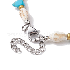 Synthetic Turquoise Chips & Natural Trumpet Shell Beaded Anklets&nbsp;AJEW-AN00585
