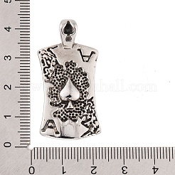 304ステンレスペンダント  スペードのエースの魅力  アンティークシルバー  40.5x20x7mm  穴：6.5x4mm&nbsp;STAS-K283-20AS
