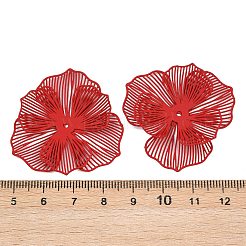 スプレー塗装された鉄ビーズキャップ  花  レッド  37x39x7mm  穴：1.4mm&nbsp;IFIN-Z004-02E