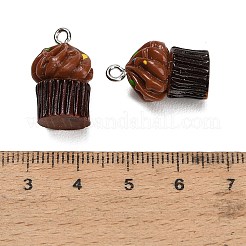 不透明樹脂模造食品ペンダント  スプリンクル付きカップケーキチャーム  プラチナ鉄ループ付き  ココナッツブラウン  21.5x13x12.5mm  穴：1.8mm&nbsp;RE-CBAF169-07B