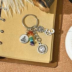Chakra Natural Amethyst & Green Aventurine & Flower Amazonite & Topaz Jade & South Red Agate & Synthetic Turquoise Chip Pendant Keychain&nbsp;KEYC-JKC00848