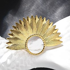 女性用フラワー 304 ステンレススチール ホワイトシェル 指輪  イオンプレーティング（ip）  18KGP本金メッキ  26.5x40mm  内径：17mm&nbsp;RJEW-G346-11G-02