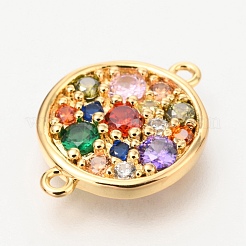 真鍮マイクロペーブカラフルな立方ジルコニアペンダント  フラットラウンド  18KGP本金メッキ  17x13x2.4mm  穴：1.2mm&nbsp;ZIRC-O036-56G