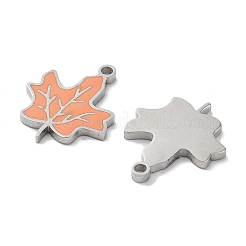 304ステンレススチールエナメルペンダント  メープル リーフ チャーム  ステンレス鋼色  ライトサーモン  16x13x1.5mm  穴：1.4mm&nbsp;STAS-P339-15P-02
