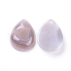 天然石ドゥルージー瑪瑙ペンダント  ティアドロップ  39~39.5x29.5~30x11mm  穴：1.6~2mm&nbsp;G-F652-03