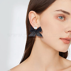 2 Pairs 2 Colors Alloy Dangle Stud Earrings with Cloth Bowknot Charms&nbsp;EJEW-FI0003-28
