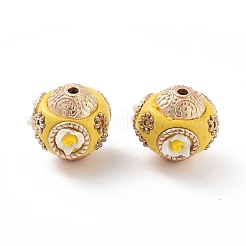 手作りのインドネシアビーズ  合金と樹脂と  花の丸  ゴールドカラー  ゴールド  16x17~18mm  穴：1.8mm&nbsp;FIND-Q106-01B