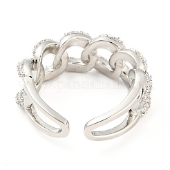 Curb Chains Shape Brass Open Cuff Rings with Cubic Zirconia&nbsp;RJEW-Q781-04P