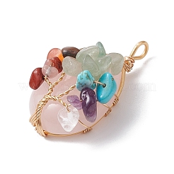 Natural Rose Quartz Copper Wire Wrapped Teardrop Pendants&nbsp;PALLOY-JF02846-01