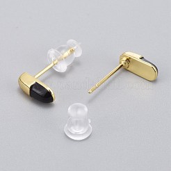 真鍮エナメルスタッドピアス  プラスチック製のピアスキャッチで  長持ちメッキ  オーバル  18KGP本金メッキ  ブラック  8.5x4mm  ピン：0.8mm&nbsp;EJEW-L231-66C