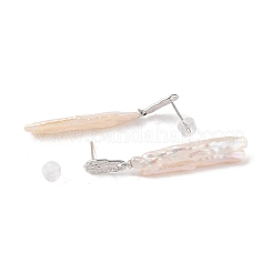 変色防止スターリングシルバースタッドピアス  天然パールと  女性のためのジュエリー  40~48x5~8mm&nbsp;EJEW-C087-15D-P