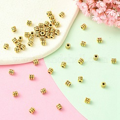 チベット風合金スペーサービーズ  鉛フリー＆カドミウムフリー  コラム  アンティーク黄金  4x4mm  穴：2mm&nbsp;PALLOY-YW0001-75