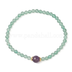 Natural Green Aventurine & Amethyst Round Beaded Stretch Bracelets for Women&nbsp;BJEW-JB11928-02