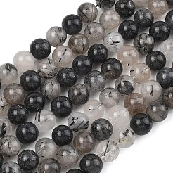 Natural Tourmalinated Quartz/Black Rutilated Quartz Beads Strands&nbsp;G-D361-01A-10mm