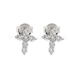 スターリングシルバーのクリアキュービックジルコニアスタッドピアス925個  クロス  プラチナ  10x7.5mm&nbsp;EJEW-Q032-01B-P