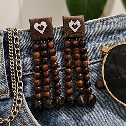 Wood & Imitation Pearl Stud Earrings&nbsp;WGDF199-01