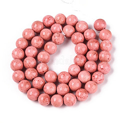 染色された合成化石ビーズ連売り  ラウンド  鮭色  8~8.5x8mm  穴：1mm  約50個/連  15.94''（40.5センチメートル）&nbsp;G-T139-8mm-66D