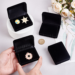 ベルベットのブローチ付きプラスチックカバーの梱包箱  長方形  ブラック  6.15x7.8x3.25cm&nbsp;VBOX-WH0012-05B