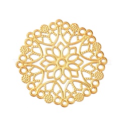 アイアン製フィリグリー透かしコネクター  エッチングされた金属装飾  花  ゴールドカラー  50x50x0.5mm  穴：1.8mm&nbsp;FIND-B020-07G