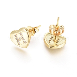 Brass Micro Pave Cubic Zirconia Stud Earrings&nbsp;EJEW-I234-01G-H