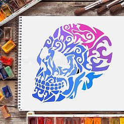 プラスチック再利用可能な描画絵画ステンシル テンプレート  スクラップブック紙、壁、布、床、家具、木材にペイントするため  正方形  スカル模様  300x300mm&nbsp;DIY-WH0172-182