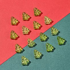染色・加熱ガラスビーズ40個  金箔  バブル効果  クリスマスツリー  オリーブドラブ  16x15x5.5mm  穴：0.8mm&nbsp;GLAA-FS0001-88C