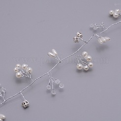 手作り腹筋パールビーズヘアバンド  ラインストーン付き  花嫁のヘアアクセサリー用  プラチナ  540x45x6mm&nbsp;OHAR-WH0019-06B