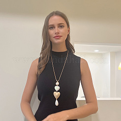 Heart & Teardrop Alloy Plastic Imitation Pearl Pendant Slider Snake Chain Long Necklaces for Women&nbsp;WG79394-02