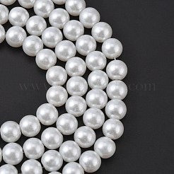 ジュエリーネックレスクラフト作りのための白いガラスパールラウンドゆるいビーズ  10mm  穴：1~1.5mm  約85個/連&nbsp;X-HY-10D-B01