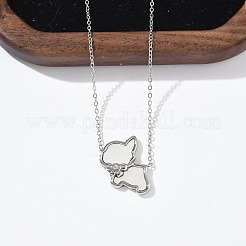 304 ステンレススチール パヴェ ナチュラル ホワイト シェル かわいい猫型ペンダントネックレス 女性用  ステンレス鋼色  18.27インチ（46.4cm）&nbsp;NJEW-M101-01P