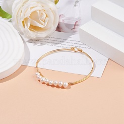 Natural Pearl Beaded Bangle&nbsp;BJEW-JB08163-01