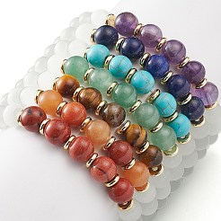 7Pcs 7 Style Natural & Synthetic Mixed Gemstone & Cat Eye Round Beaded Stretch Bracelets Set&nbsp;BJEW-JB08925
