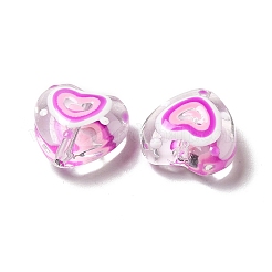 エナメルビーズ付きガラス  ハート  マゼンタ  12~12.5x12x6~6.5mm  穴：1mm&nbsp;LAMP-M011-03B