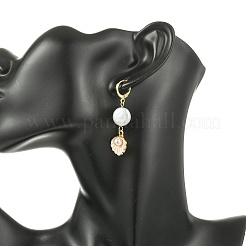 Natural Pearl & Alloy Hoop Earrings&nbsp;EJEW-JE07028