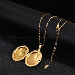 304ステンレススチール製オーバルロケットペンダントアズキチェーンネックレス（女性用）  ゴールドカラー  18.31インチ（46.5cm）  ペンダント：33.5x24x8mm  内径：23x16mm&nbsp;NJEW-M050-04D-G