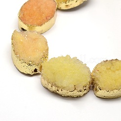 Golden Plated Dyed Oval Natural Drusy Quartz Crystal Beads Strands&nbsp;G-F144-03