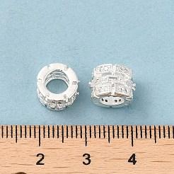 ラックメッキ真鍮ヨーロッパビーズ  大穴ビーズ  キュービックジルコニア付き  長持ちメッキ  鉛フリー＆カドミウムフリー  コラム  銀  10x7mm  穴：5mm&nbsp;KK-K273-16S