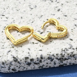 真鍮クリアキュービックジルコニアフープピアス  ハート  18KGP本金メッキ  13x2.5mm&nbsp;LS-EJEW-M047-09G