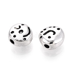 テクスチャ加工されたチベット風合金ビーズ  フラットラウンド  アンティークシルバー  7.5x8x4mm  穴：1.6mm  約555個/500g&nbsp;PALLOY-N187-08AS
